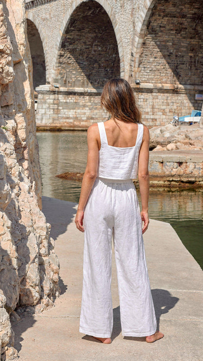 White Linen Cropped Tank Top - TORA
